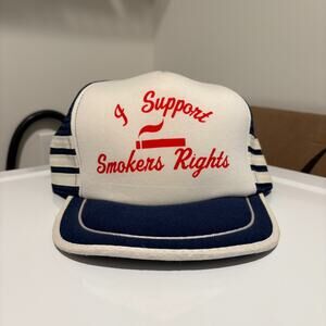 Vintage I Support Smokers Rights Trucker Hat Snapback Three Stripe Blue 1980s